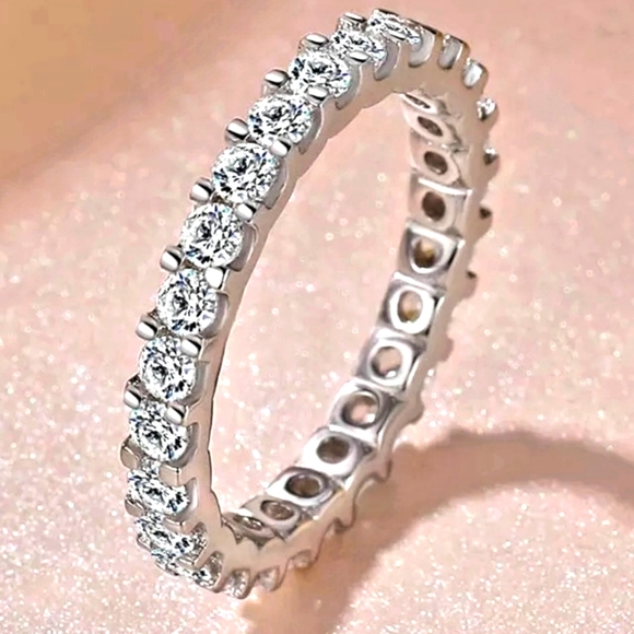 Silver Cubic Zirconia Eternity Ring/Band Style 2 - Picture 1 of 8